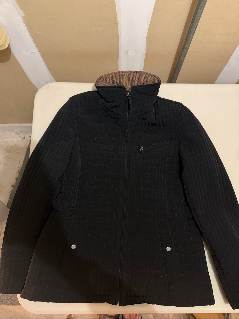 Gallery Black Diamond Quilted Barn Jacket Brown Collar NWOT Size M
